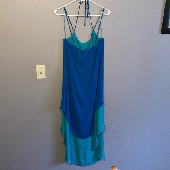 Max & Cleo Asymmetrical Blue and Green High-Low Sundress - Picture 6 of 13